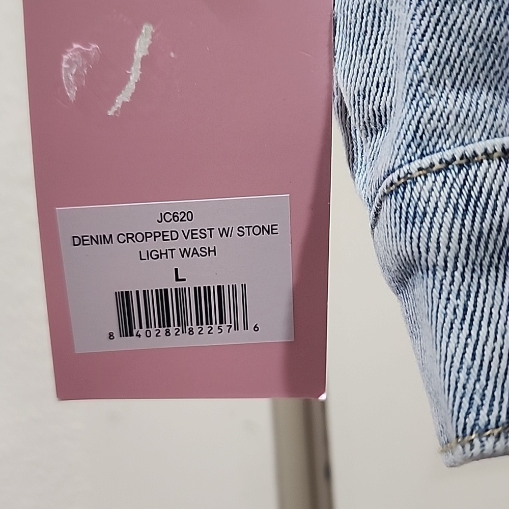 Juicy Couture Denim Cropped Vest With Stone, Light Wash, L NWT Y2K - Picture 5 of 8